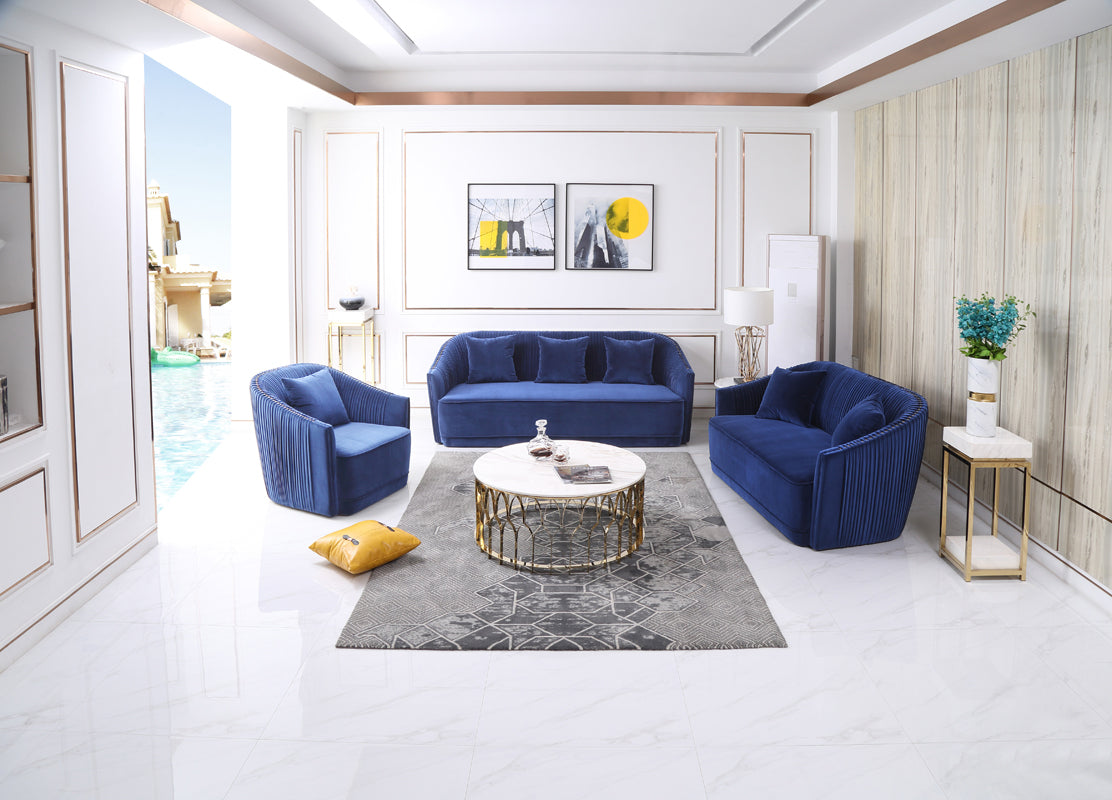 Divani Casa Palomar Modern Blue Velvet and Brass Sofa
