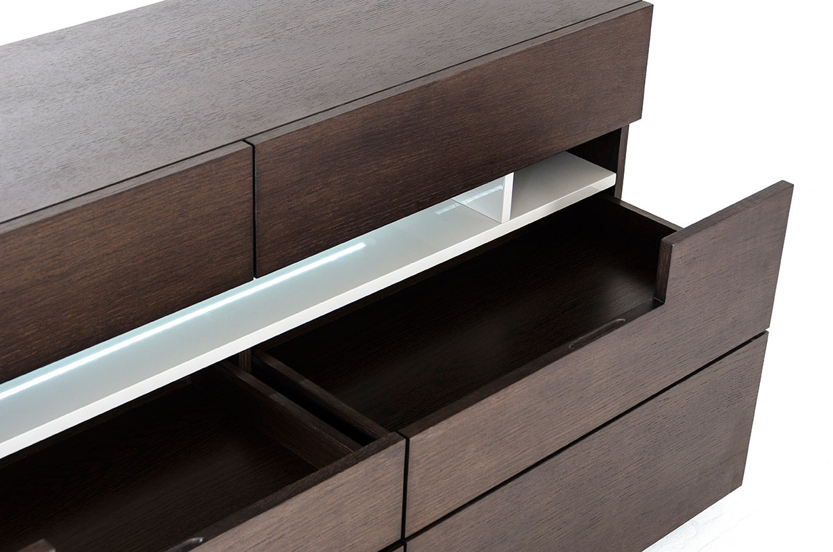 Modrest Ceres Contemporary Brown Oak and Grey Dresser w/ LED Light