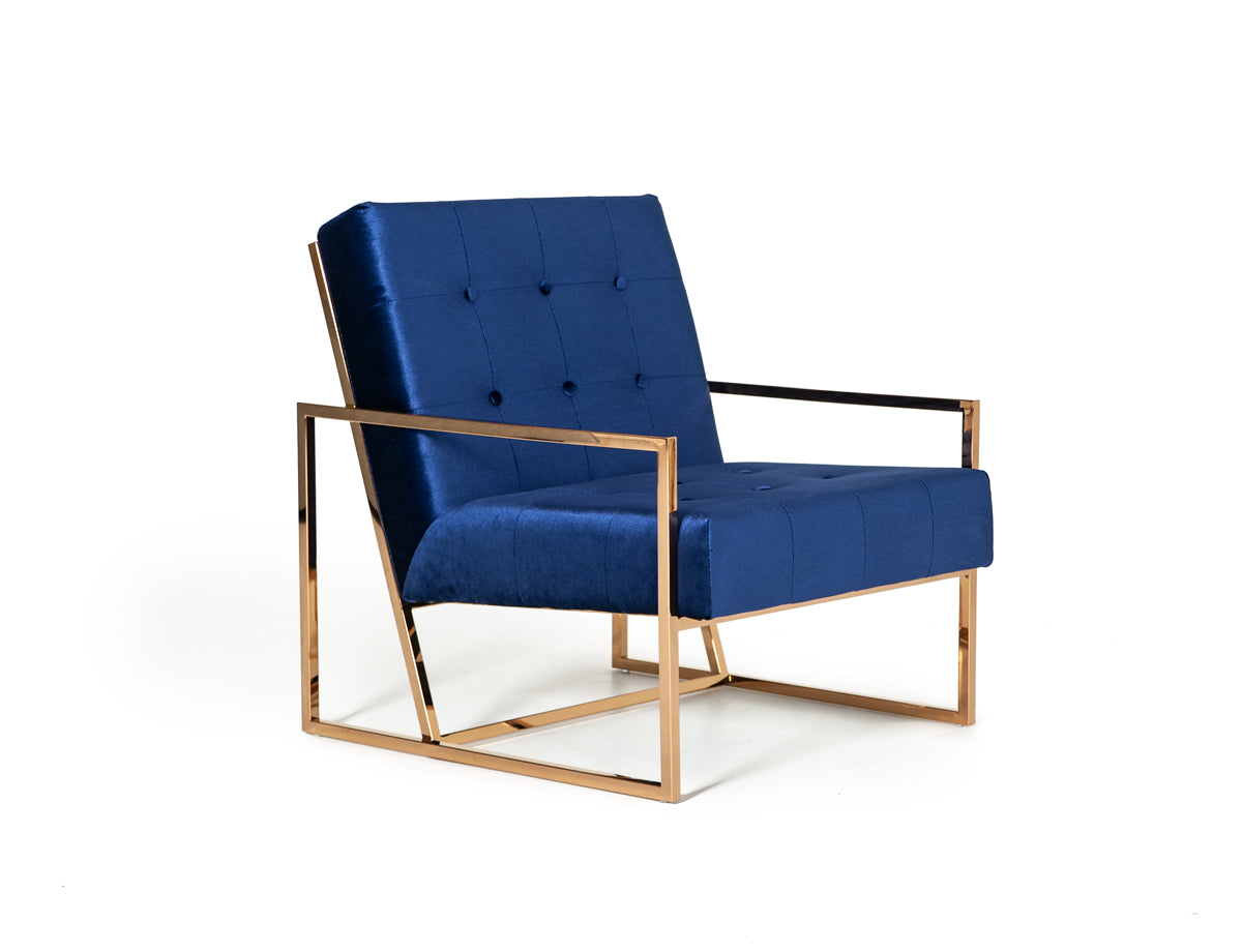 Modrest Samara Modern Blue and Gold Accent Chair