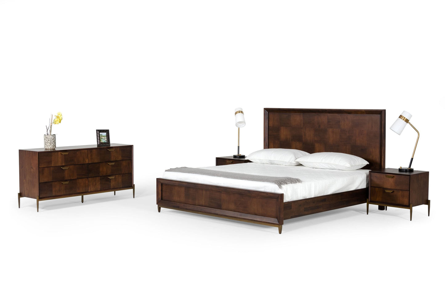 Modrest Shane East King Modern Acacia and Brass Bed