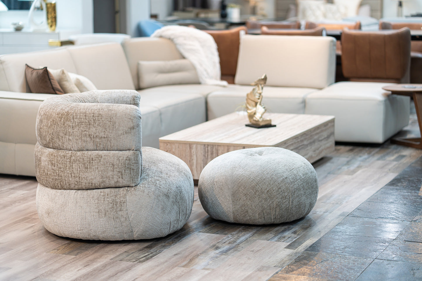 Divani Casa Shay Modern Grey Fabric Accent Chair Ottoman