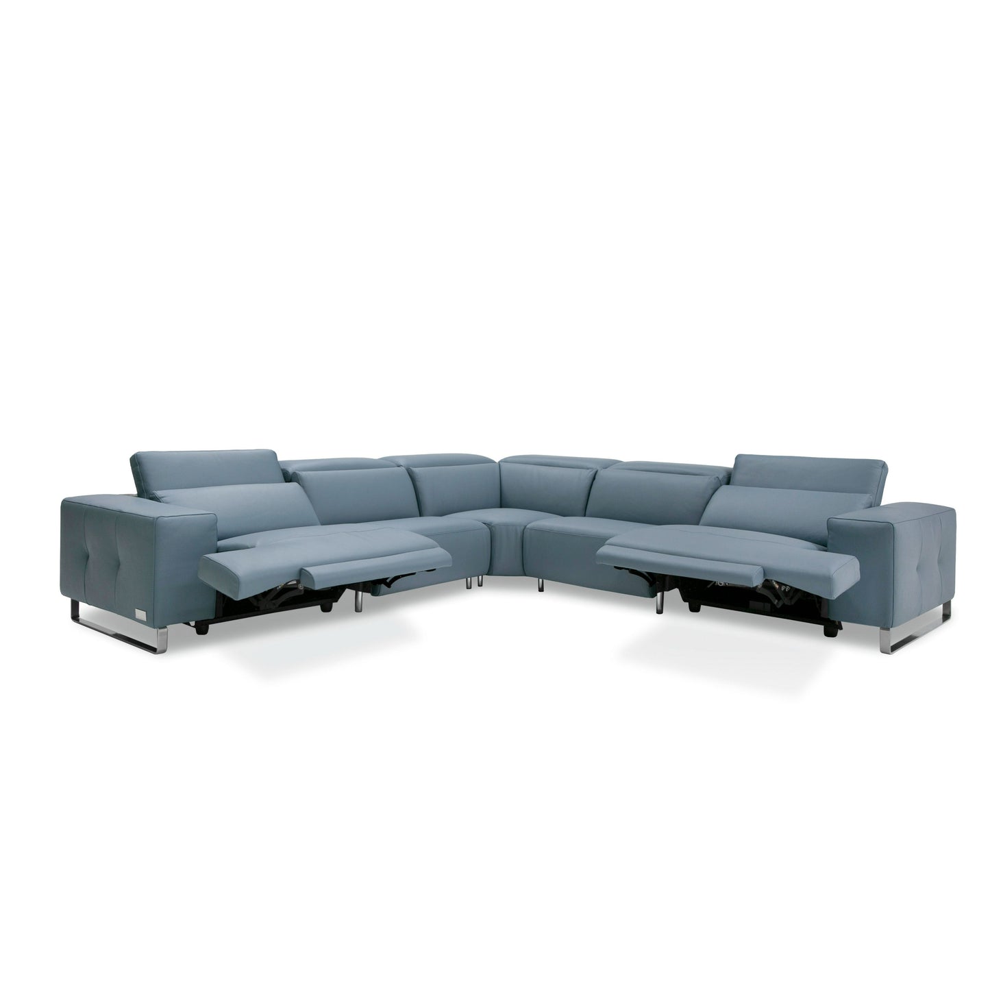 Lamod Italia Sorrento Italian Steel Blue Leather Sectional Sofa with 2 Recliners