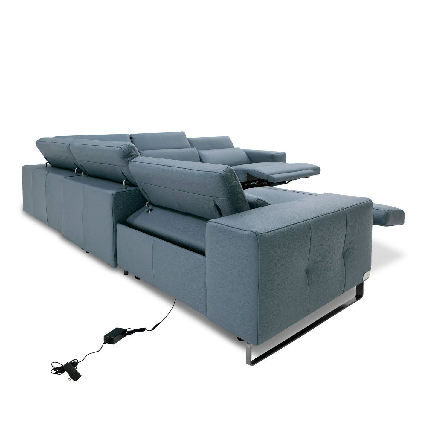 Lamod Italia Sorrento Italian Steel Blue Leather Sectional Sofa with 2 Recliners