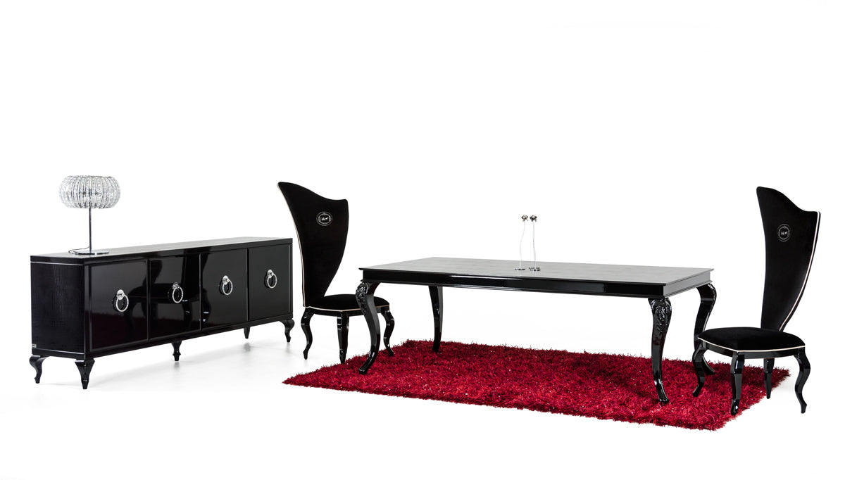 Sovereign Transitional Black Crocodile Dining Table w/ Black Gloss Legs