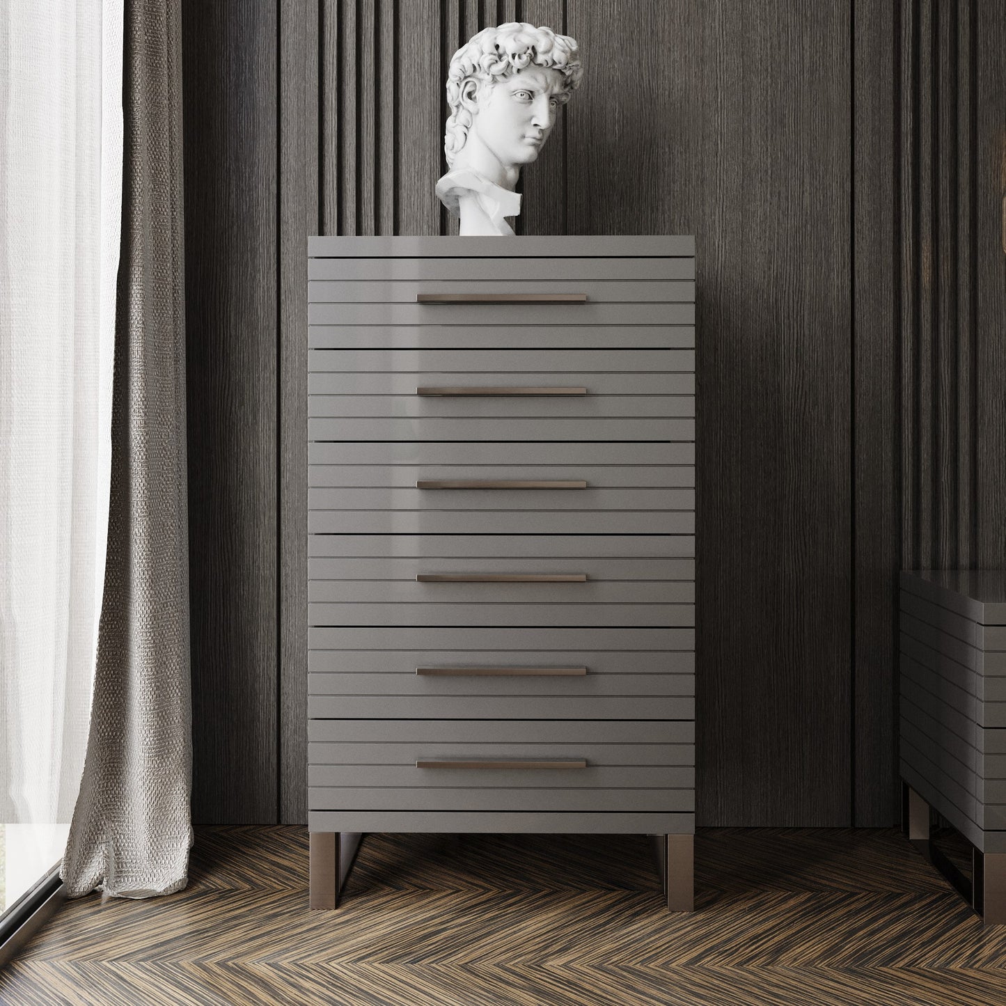 Modrest Splendor Grey High Gloss Slatted Chest