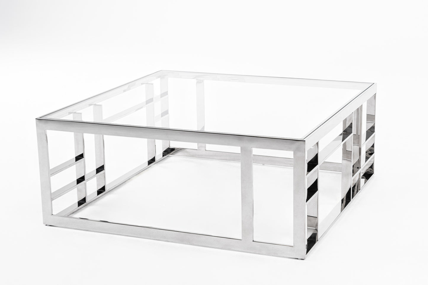 Modrest Stephen Modern Glass and Stainless Steel Square Coffee Table