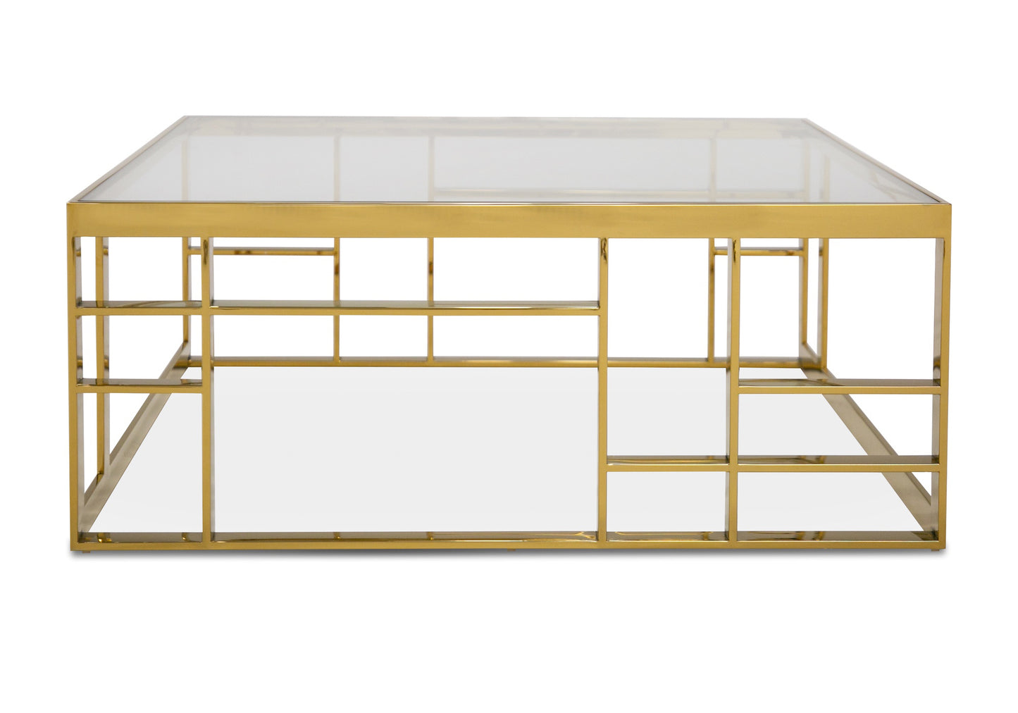 Modrest Stephen Modern Glass and Gold Stainless Steel Square Coffee Table