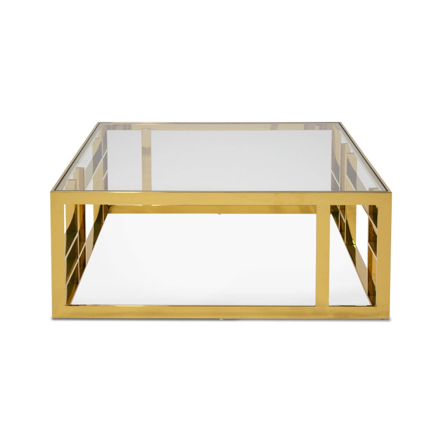 Modrest Stephen Modern Glass and Gold Stainless Steel Square Coffee Table