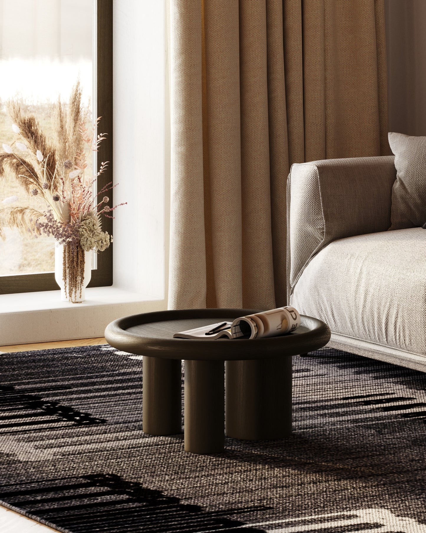 Modrest Strauss Contemporary Brown Ash Round End Table