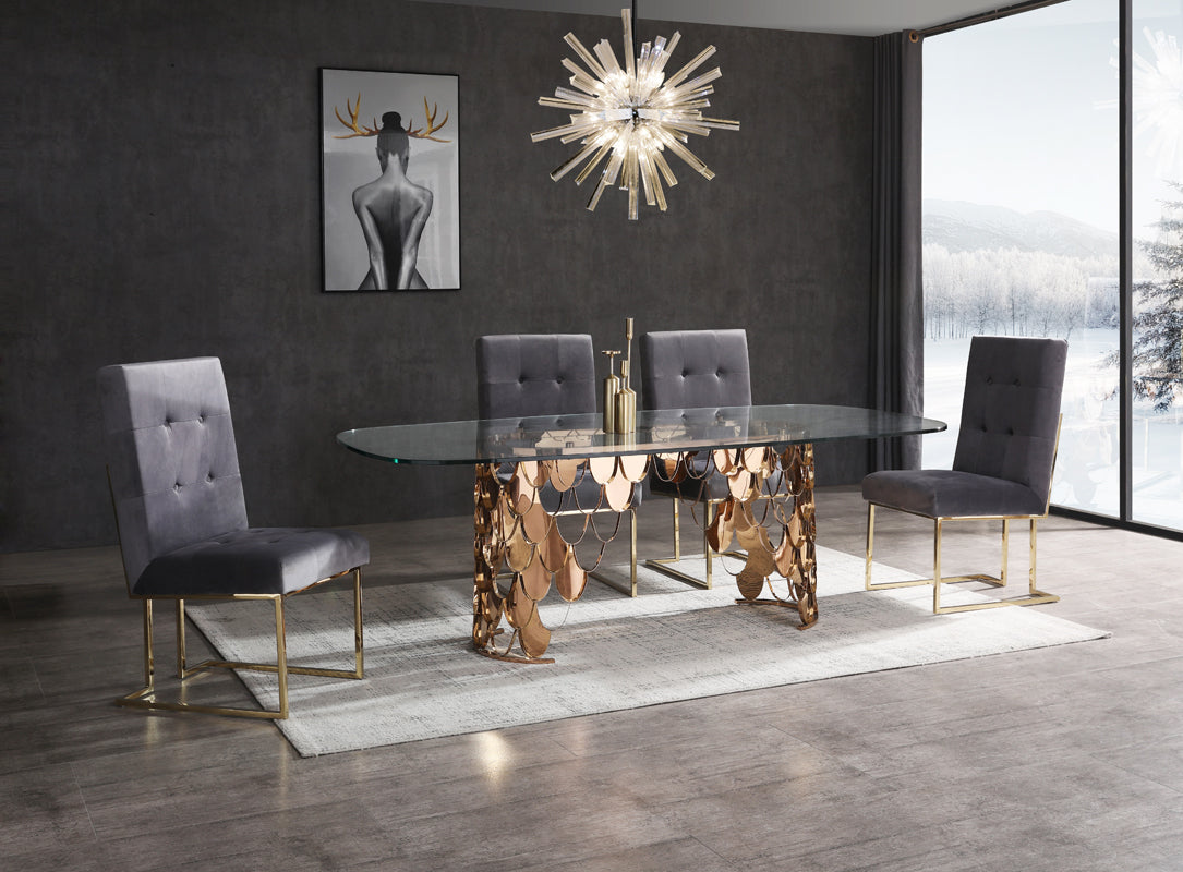 Modrest Javier Modern Glass and Rosegold Dining Table