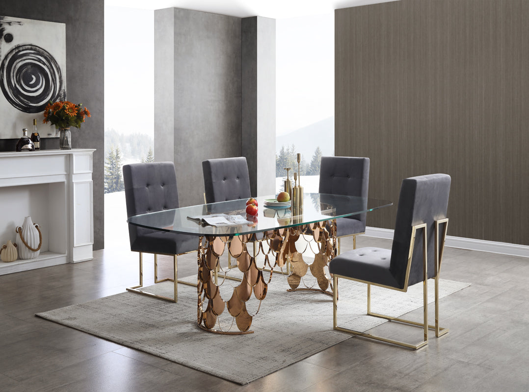 Modrest Javier Modern Glass and Rosegold Dining Table