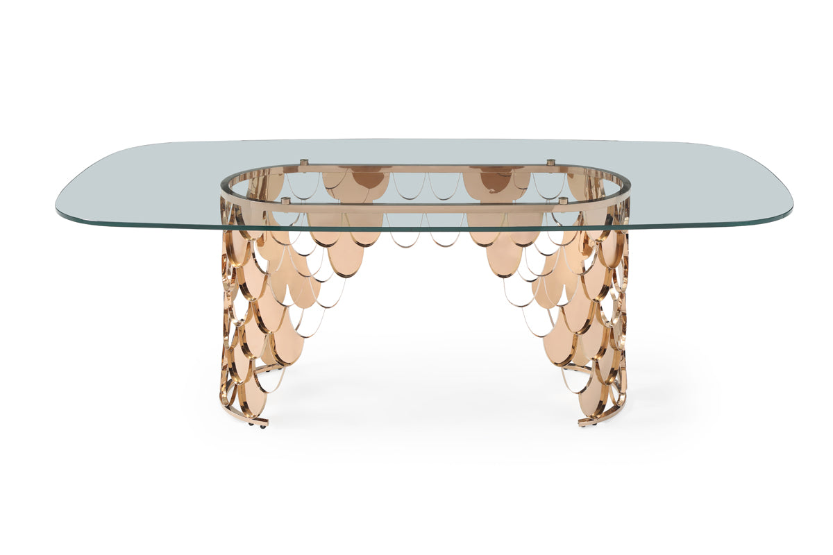 Modrest Javier Modern Glass and Rosegold Dining Table