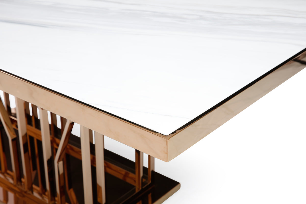Modrest Marston Modern White Marble and Rosegold Dining Table