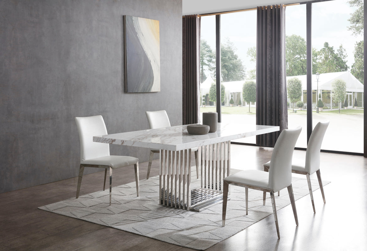Modrest Kingsley Modern Marble and Stainless Steel Dining Table