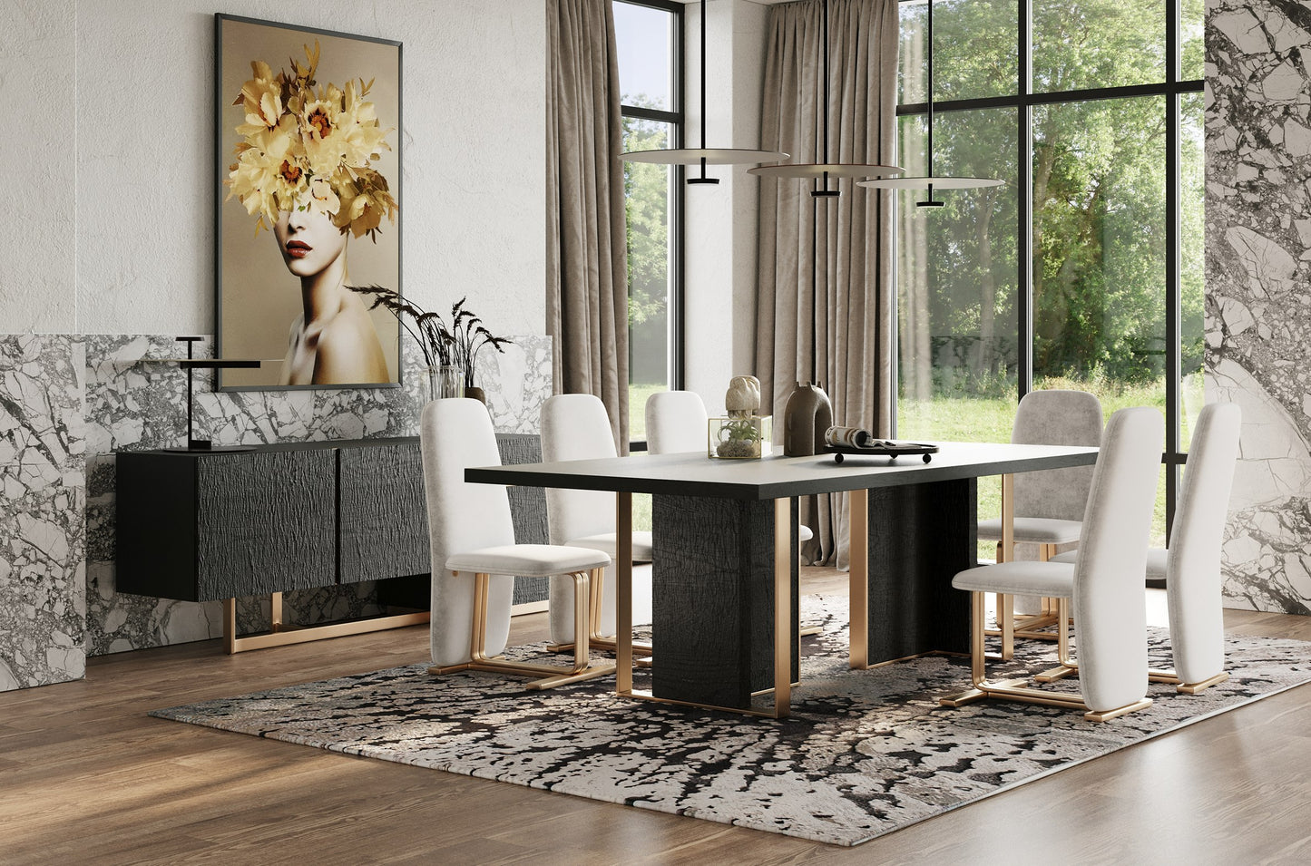 Modrest Tasha Modern Black Ash Brushed Gold Buffet