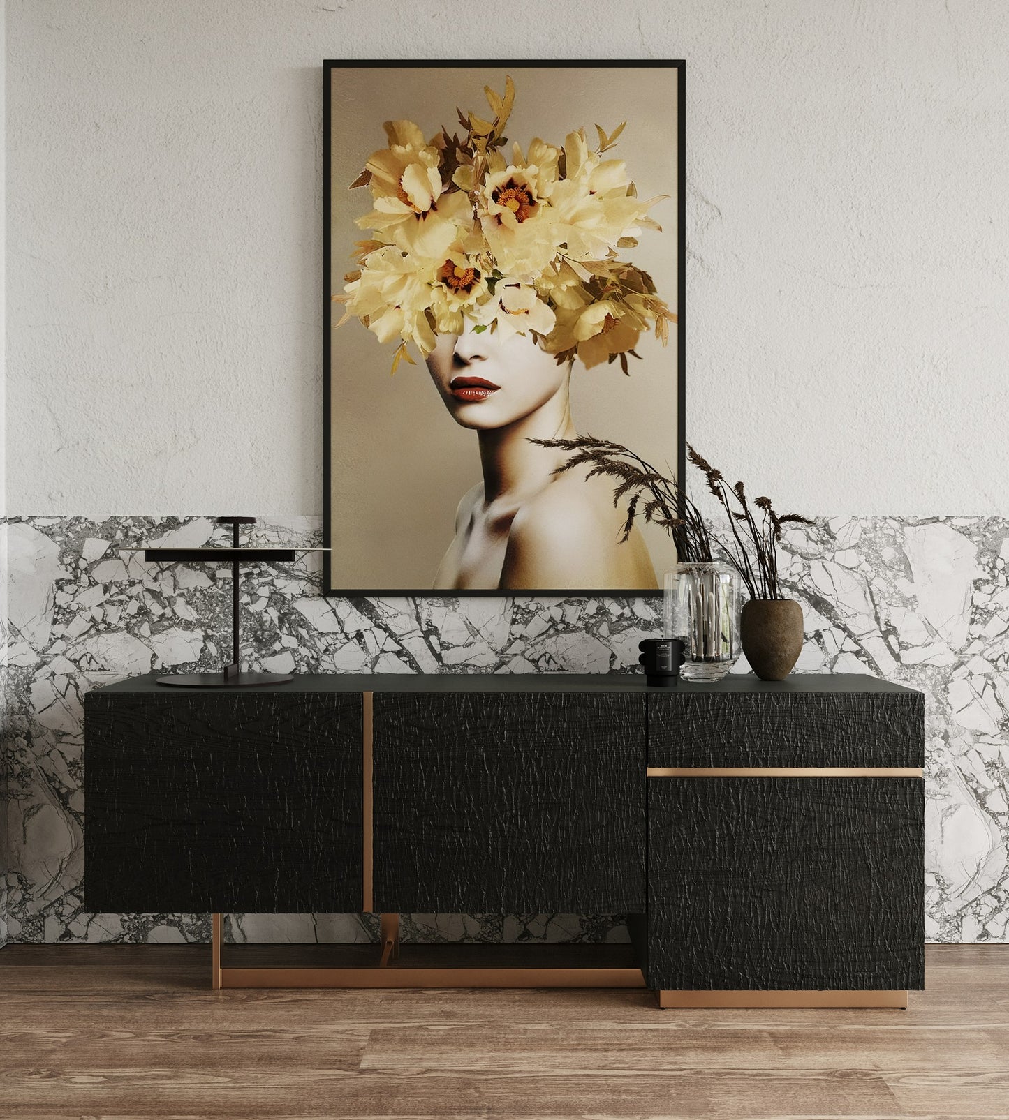 Modrest Tasha Modern Black Ash Brushed Gold Buffet