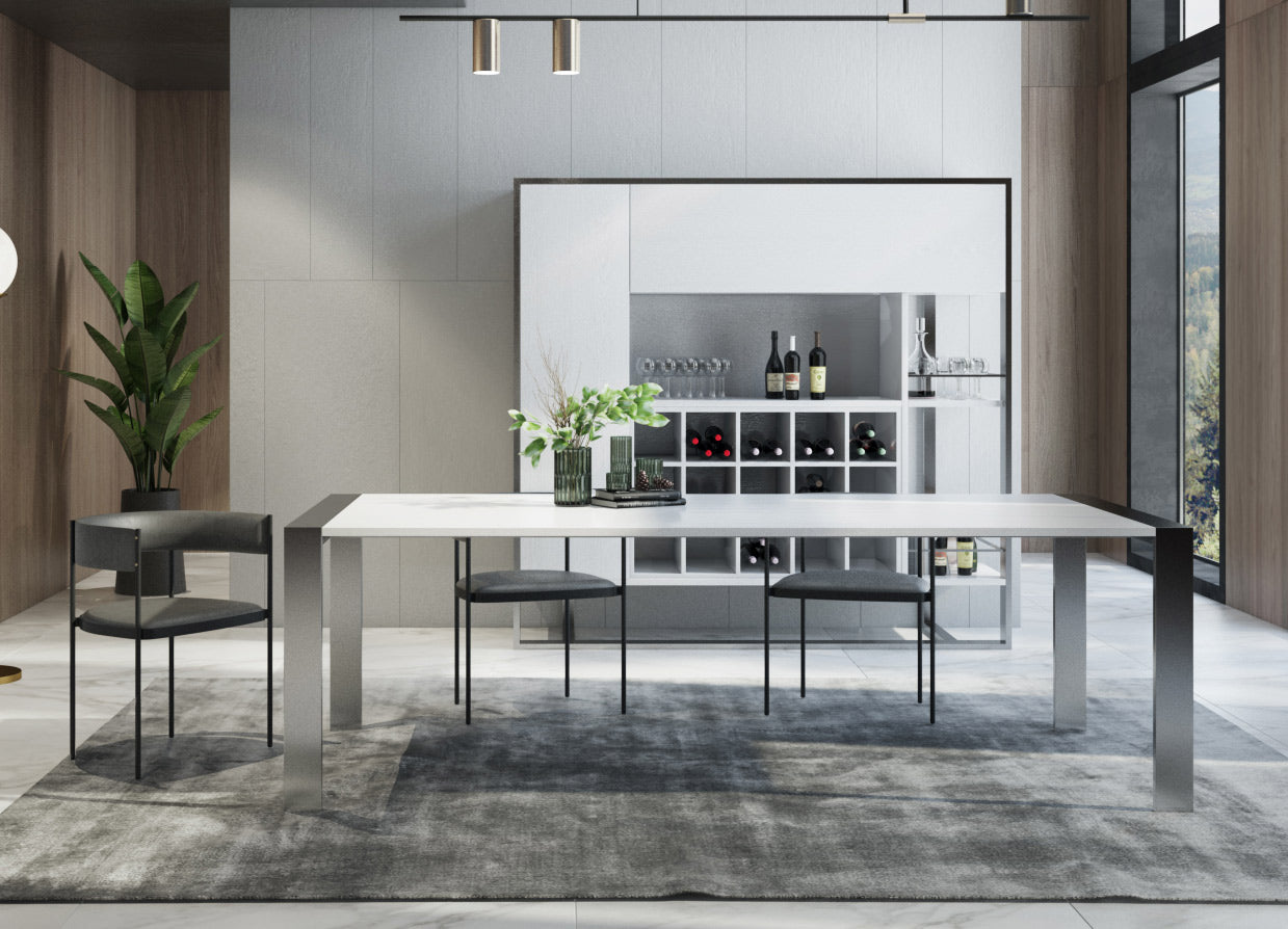 Modrest Fauna Modern White High Gloss and Stainless Steel Chrome Dining Table