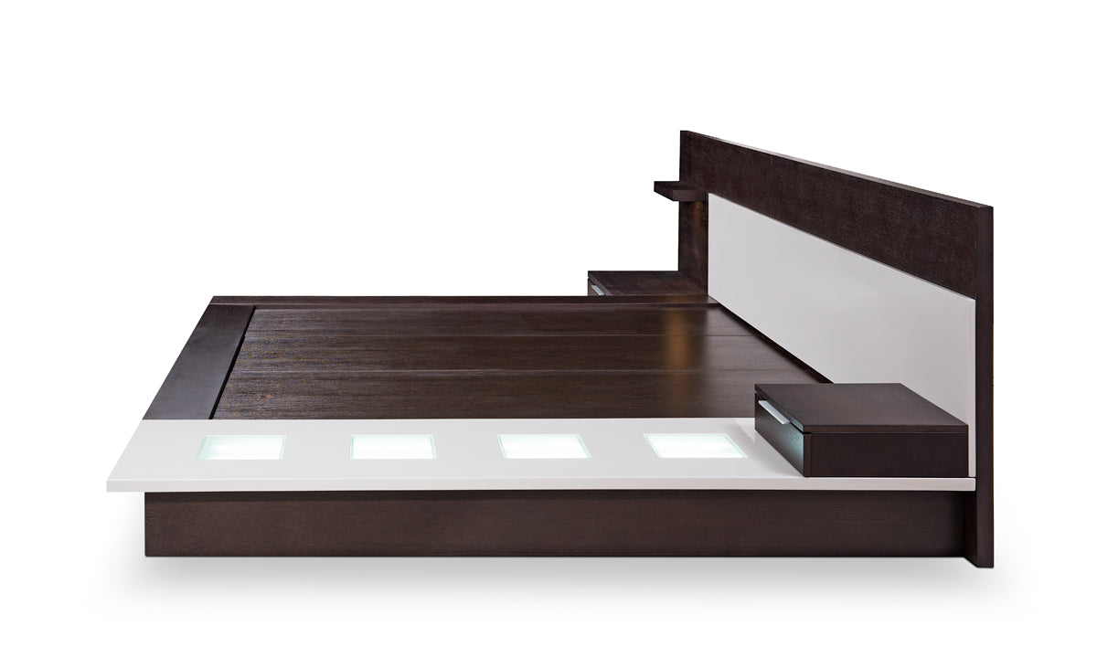 Modrest Torino Contemporary Brown Oak and Grey Platform Bed w/ Lights