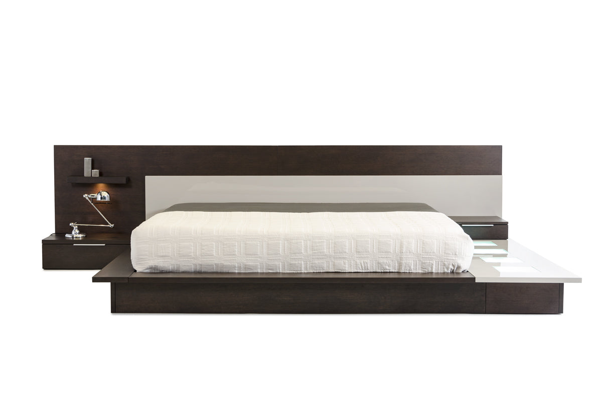 Modrest Torino Contemporary Brown Oak and Grey Platform Bed w/ Lights