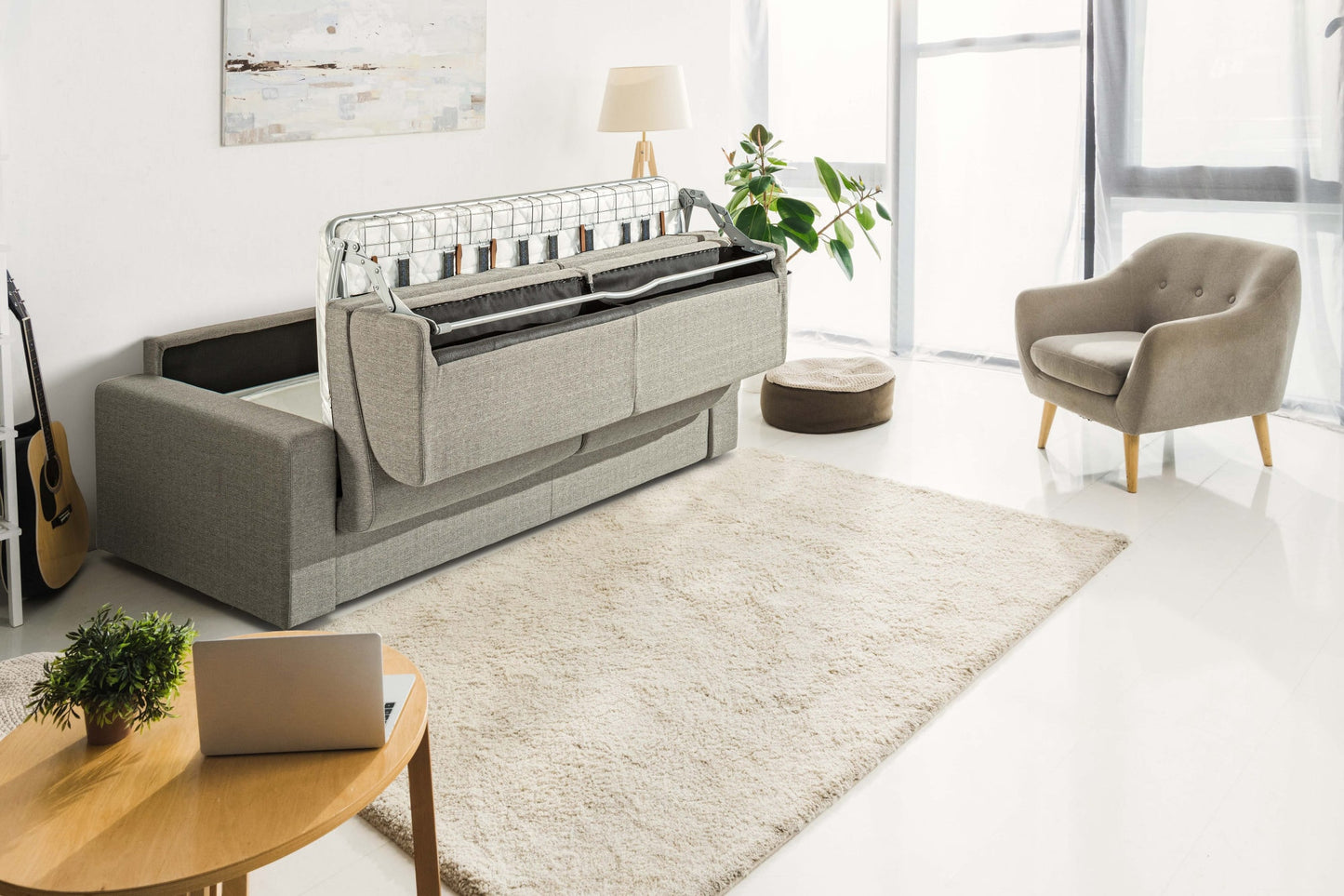 Modrest Made in Italy Urrita Modern Gray Fabric Sofa Bed w/ Full Size Mattress