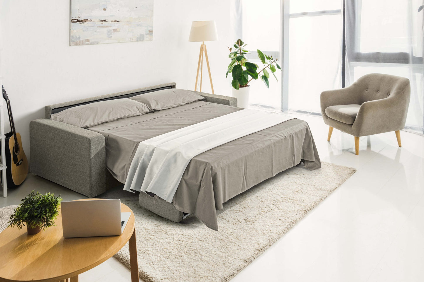 Modrest Made in Italy Urrita Modern Gray Fabric Sofa Bed w/ Full Size Mattress
