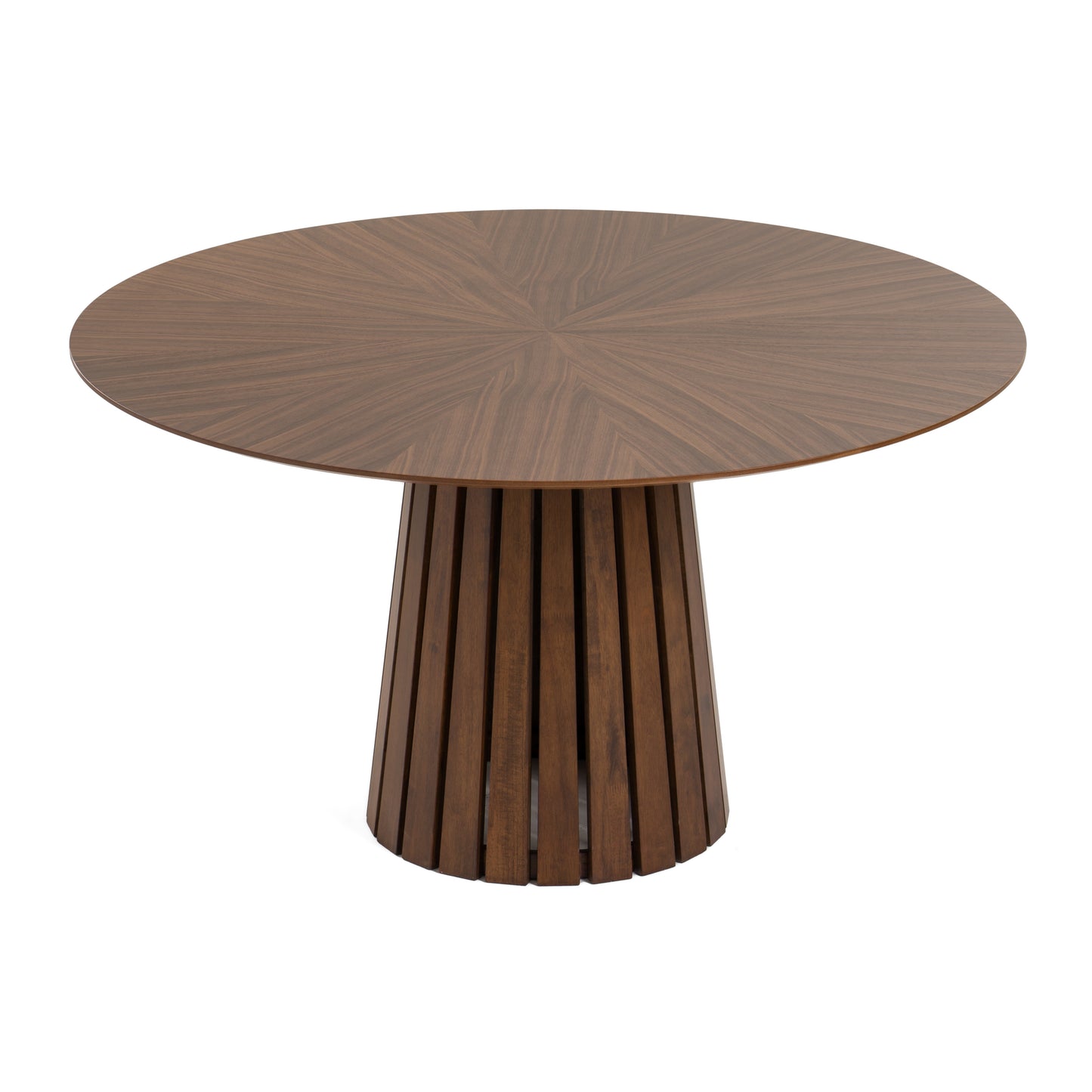 Modrest Weiss Mid-Century Modern Walnut Round Dining Table 6 Chair Set