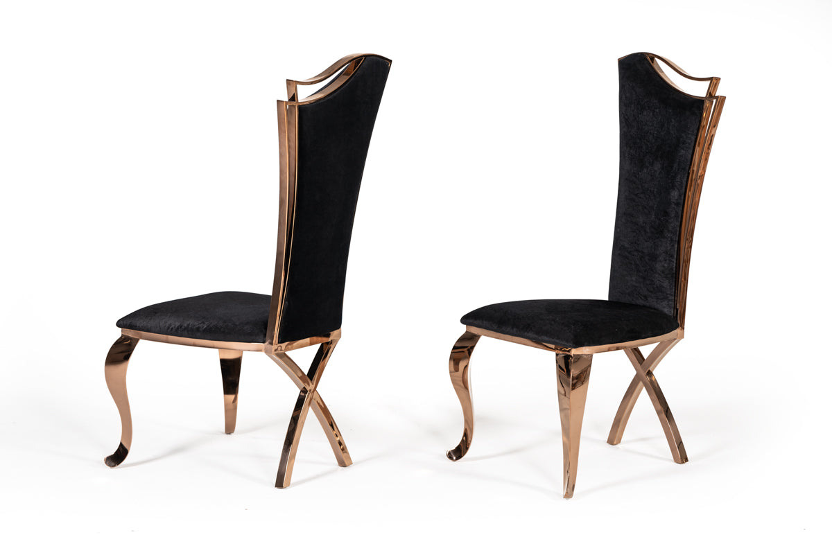 Modrest Bonnie Transitional Black Velvet and Rosegold Dining Chair