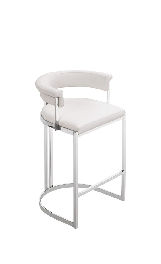 Modrest Munith Modern White Vegan Leather Stainless Steel Counter Chair