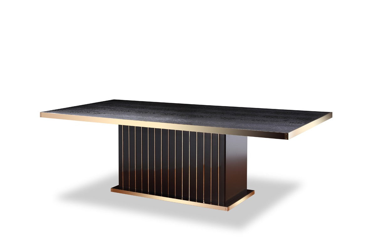 Talin Modern Black Crocodile and Rosegold Dining Table