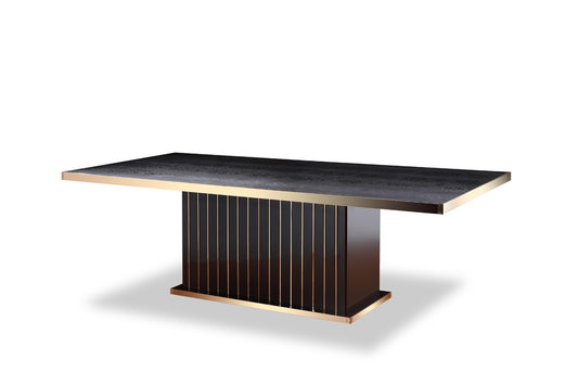 Talin Modern Black Crocodile and Rosegold Dining Table