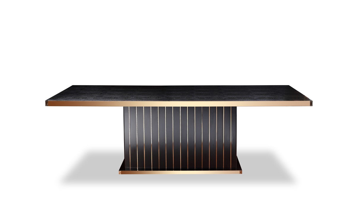 Talin Modern Black Crocodile and Rosegold Dining Table