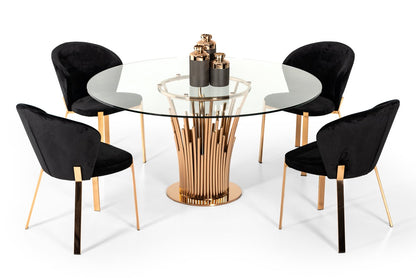 Modrest Paxton Modern Round Glass and Rosegold Dining Table