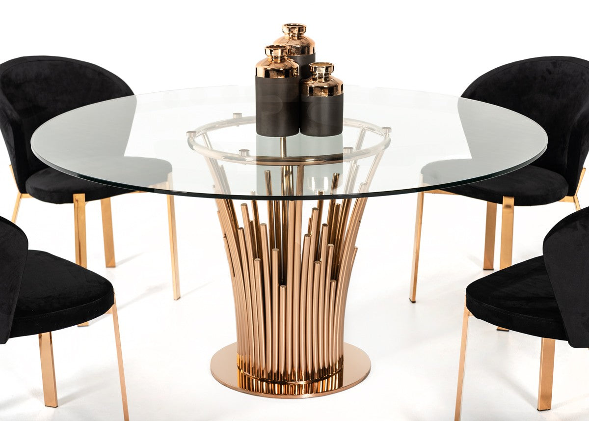 Modrest Paxton Modern Round Glass and Rosegold Dining Table