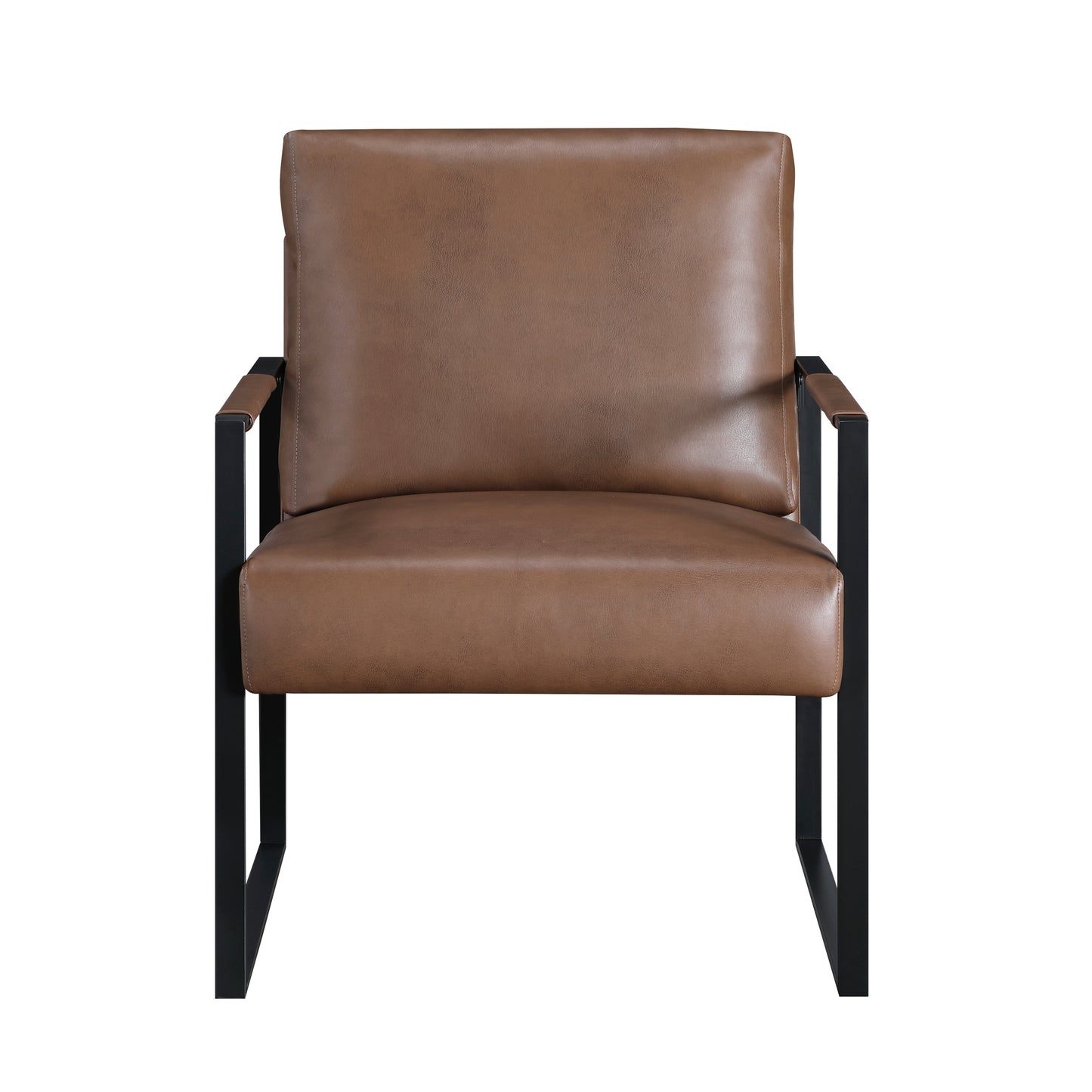 Homelegance Blaine Accent Chair in Brown Faux Leather with Black Metal Frame 1011BRW-1