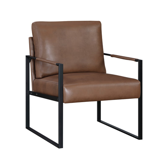 Homelegance Blaine Accent Chair in Brown Faux Leather with Black Metal Frame 1011BRW-1