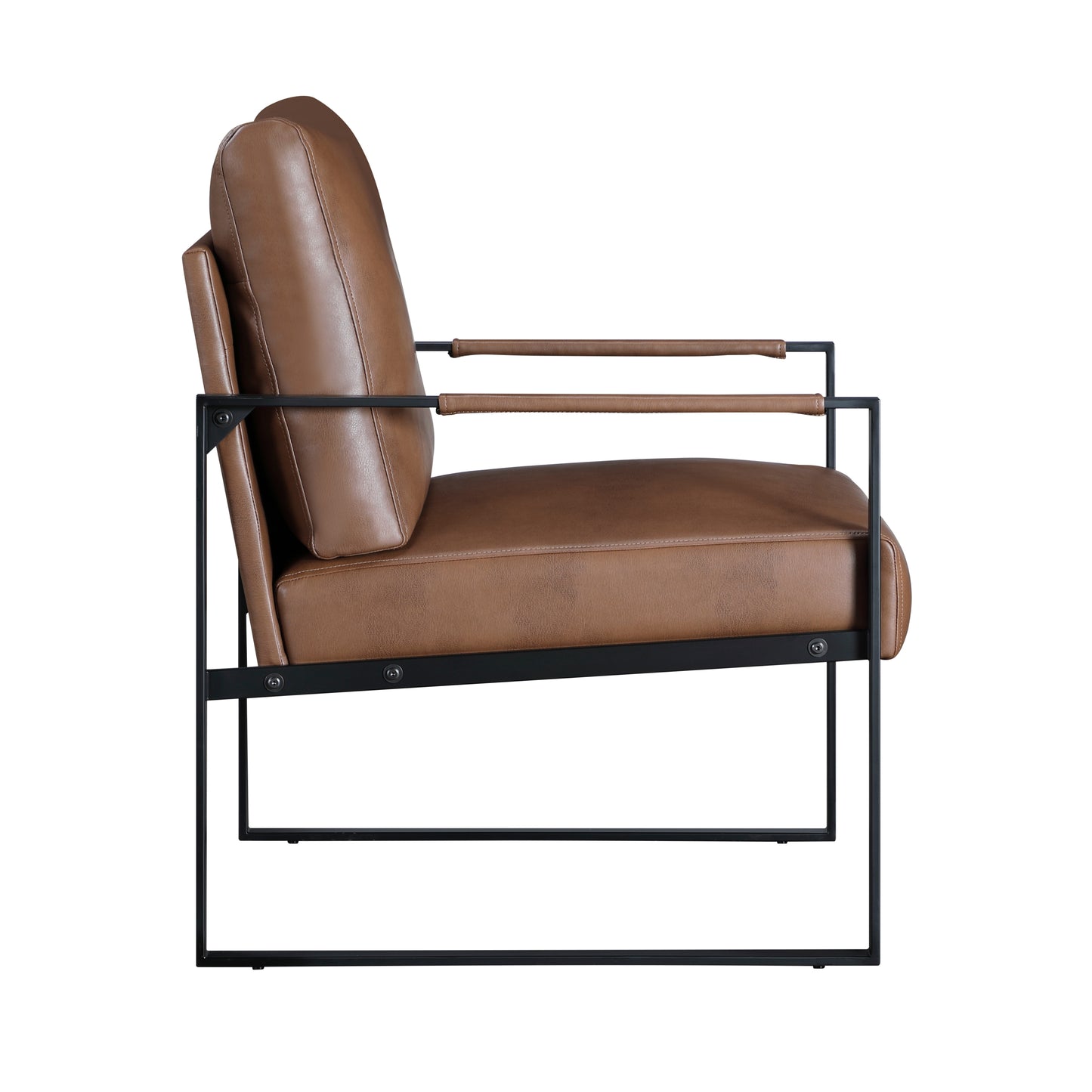 Homelegance Blaine Accent Chair in Brown Faux Leather with Black Metal Frame 1011BRW-1