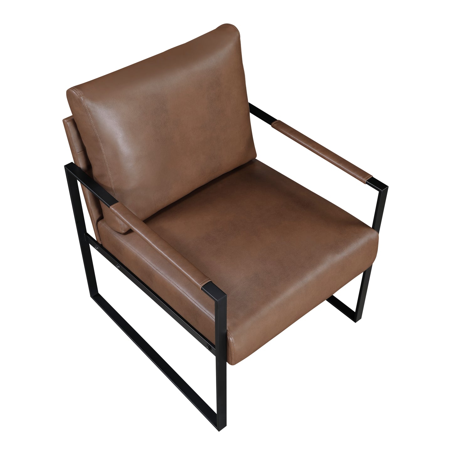 Homelegance Blaine Accent Chair in Brown Faux Leather with Black Metal Frame 1011BRW-1