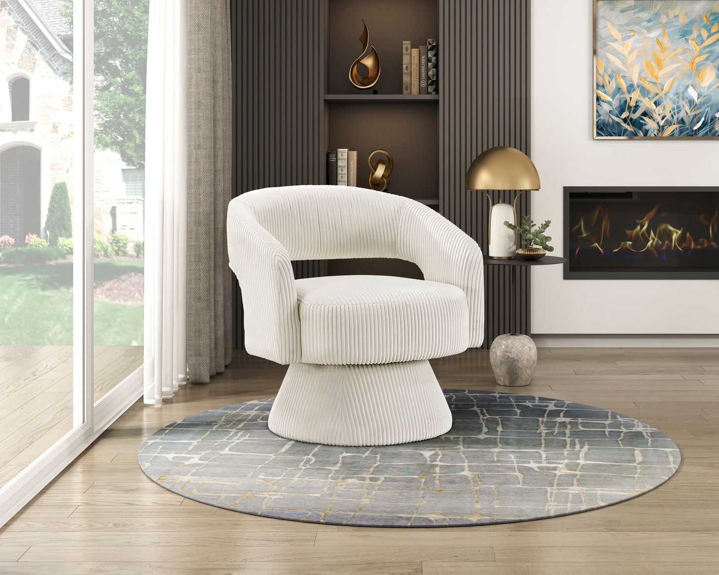 Homelegance Accent Chair Swivel Chair in Beige Corduroy 1013BEG-1