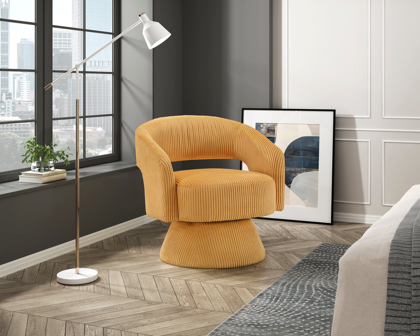 Homelegance Accent Chair Swivel Chair in Yellow Corduroy Fabric 1013YLW-1