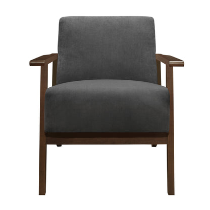 Homelegance August Accent Chair in Dark Gray Velvet with Exposed Wood Frame 1031DG-1