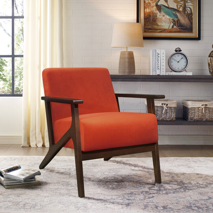 Homelegance August Accent Chair in Orange Velvet with Dark Walnut Finish 1031RN-1