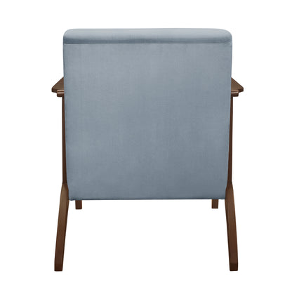 Homelegance Carlson Accent Chair in Blue Gray Velvet with Dark Walnut Finish 1032BGY-1