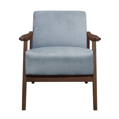 Homelegance Carlson Accent Chair in Blue Gray Velvet with Dark Walnut Finish 1032BGY-1