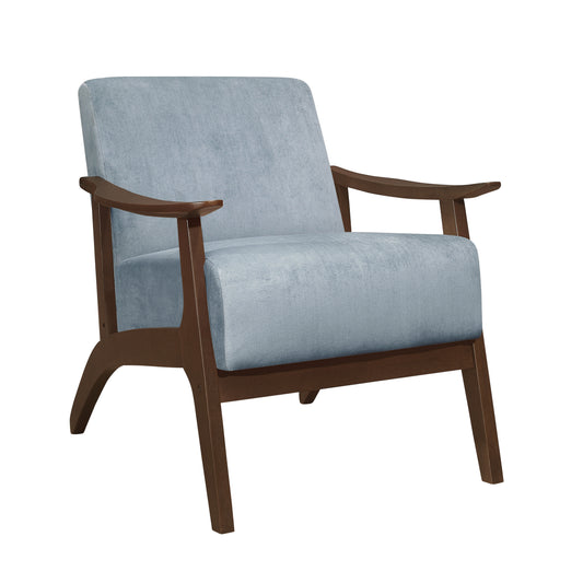 Homelegance Carlson Accent Chair in Blue Gray Velvet with Dark Walnut Finish 1032BGY-1