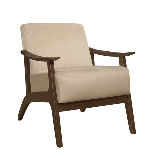 Homelegance Carlson Accent Chair in Light Brown Velvet with Dark Walnut Finish 1032BR-1