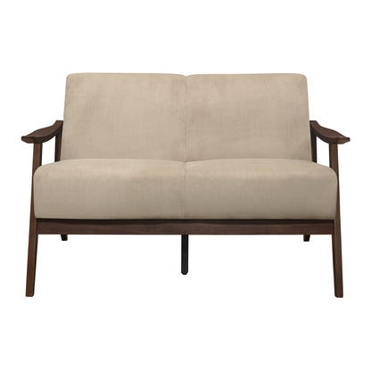 Homelegance Carlson Loveseat in Light Brown Velvet with Dark Walnut Finish 1032BR-2