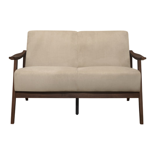 Homelegance Carlson Loveseat in Light Brown Velvet with Dark Walnut Finish 1032BR-2
