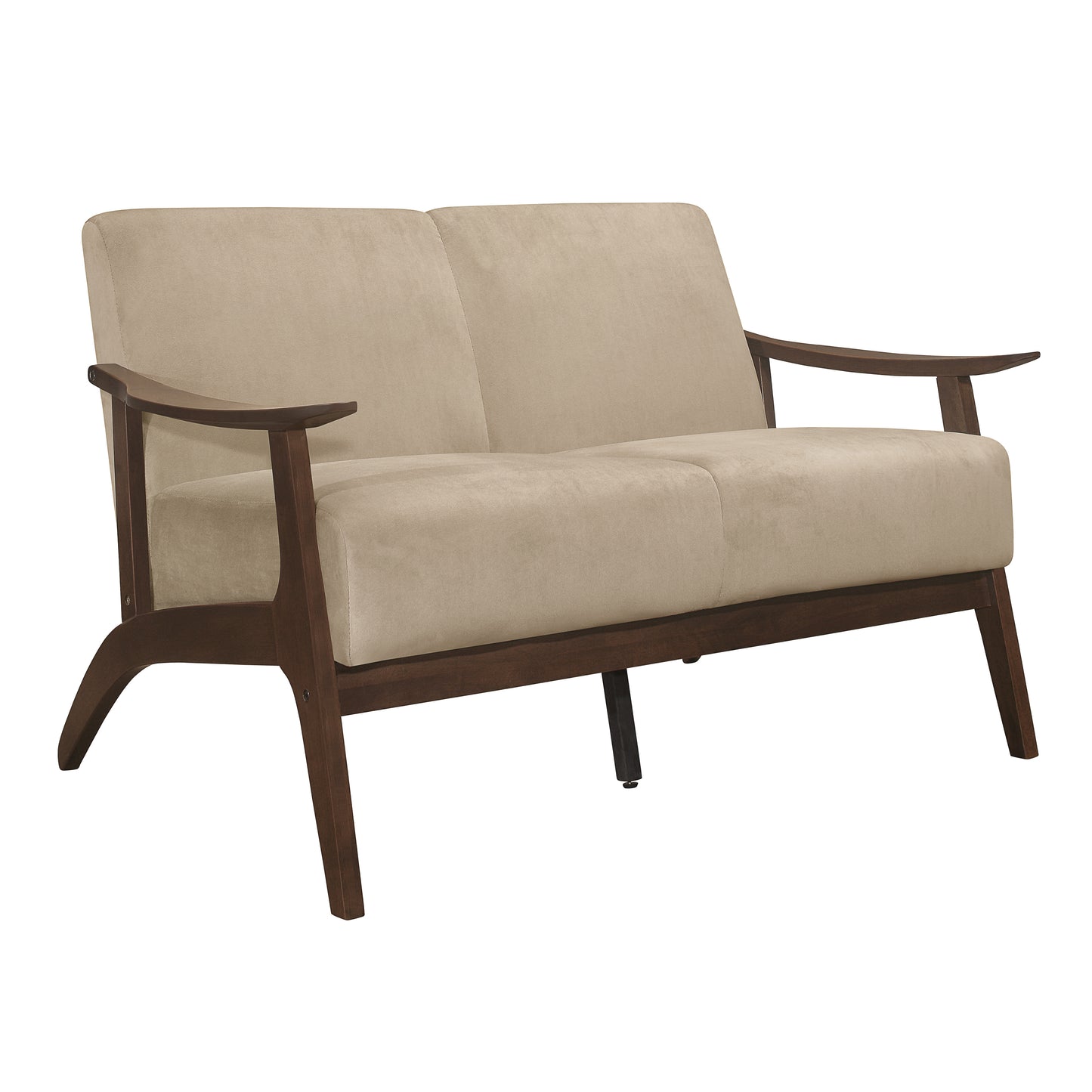 Homelegance Carlson Loveseat in Light Brown Velvet with Dark Walnut Finish 1032BR-2