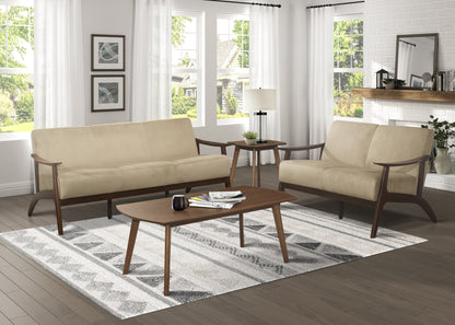 Homelegance Carlson Loveseat in Light Brown Velvet with Dark Walnut Finish 1032BR-2