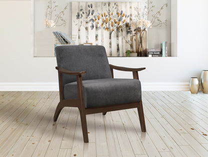 Homelegance Carlson Accent Chair in Dark Gray Velvet with Dark Walnut Finish 1032DG-1